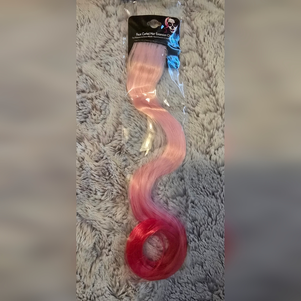 NWT Vibrant Pink and Red Ombre Faux Curled Hair Extension Clip